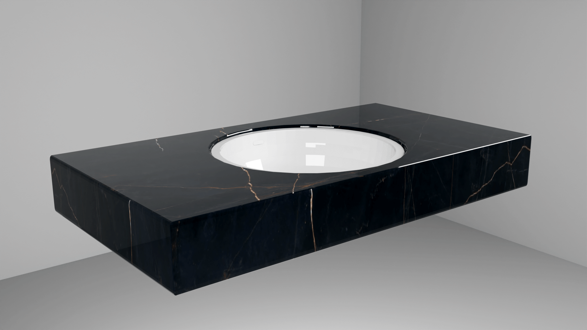 DesignFlow - Mediterrán Kerámia - Egyedi, kézzel készített mosdópult - 1000x550x120 - Kerek mosdó - Precious Black