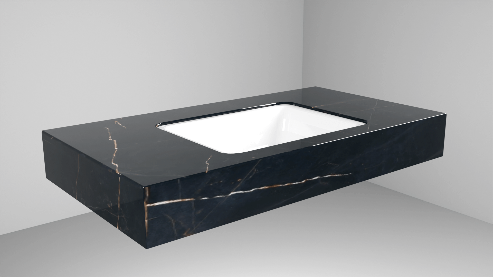 DesignFlow - Mediterrán Kerámia - Egyedi, kézzel készített mosdópult - 1000x550x120 - Négyszögletes mosdó - Precious Black