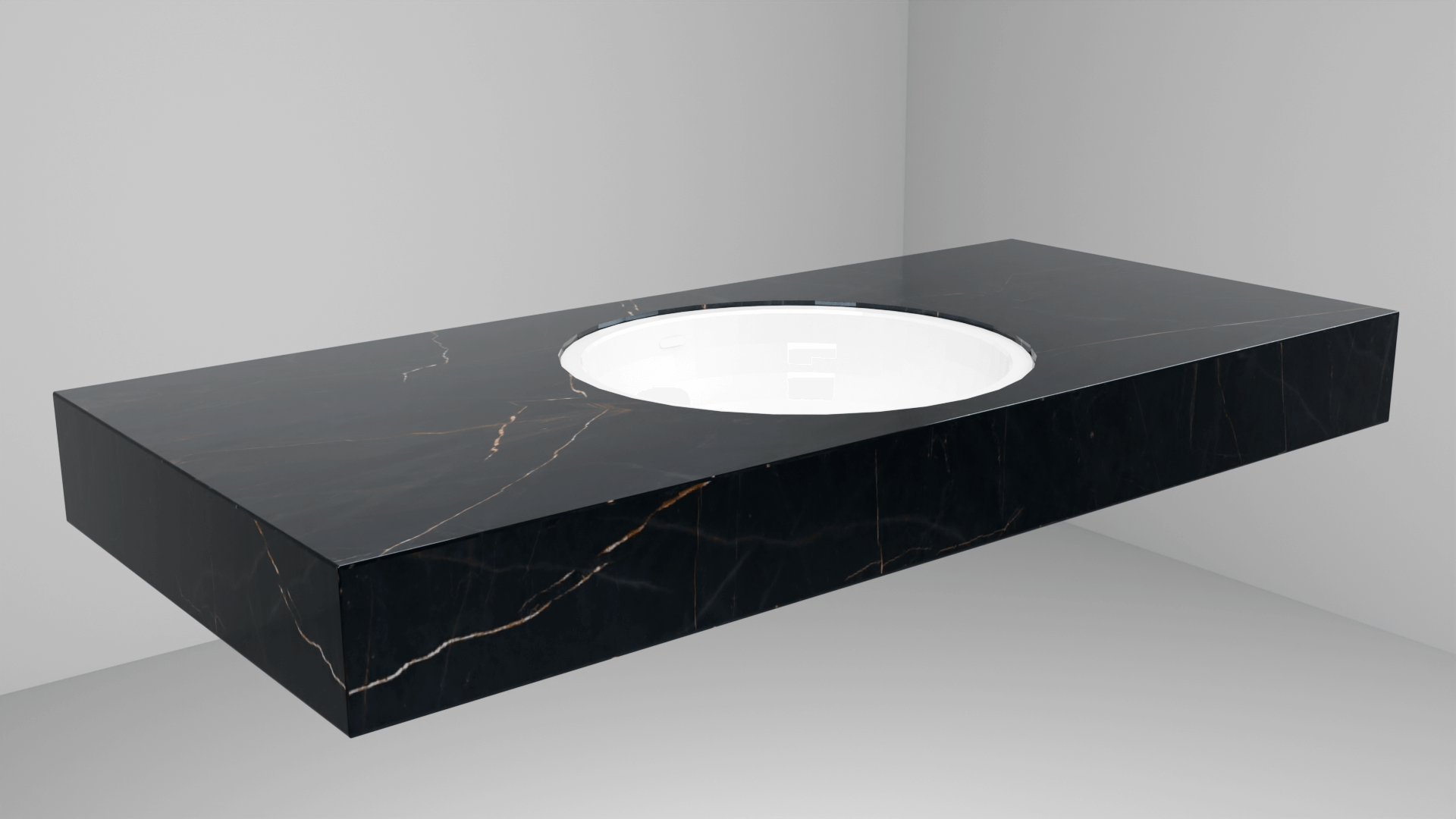 DesignFlow - Mediterrán Kerámia - Egyedi, kézzel készített mosdópult - 1200x550x120 - Kerek mosdó - Precious Black
